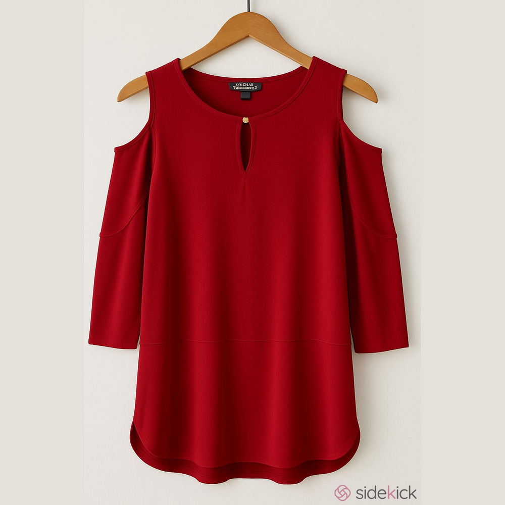 LAUREN Ralph Lauren Red Cold-Shoulder Tunic with Keyhole Button - Picture 1 of 11